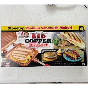Red Copper Flipwich Stovetop Panini & Sandwich Maker Non Stick Ceramic - NEW